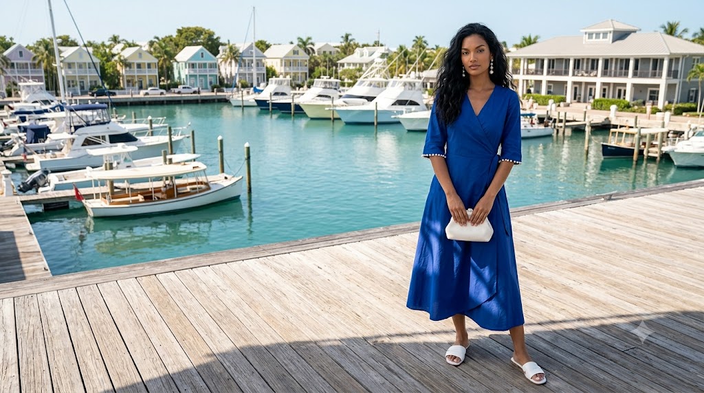 Royal Blue Wrap Dress with Pearl Detailing